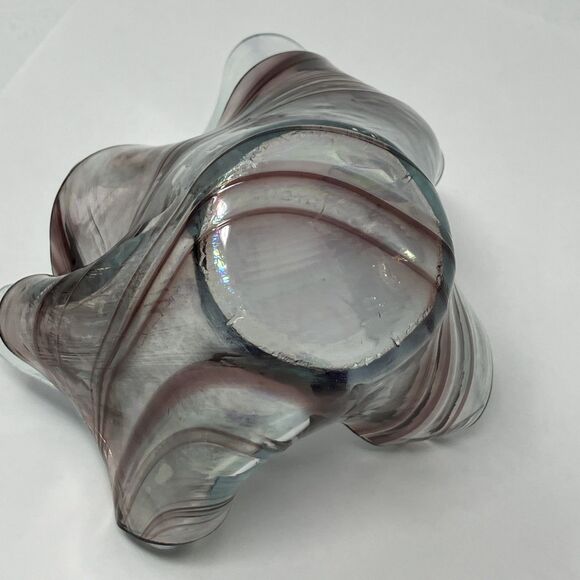Studio Art Glass Purple Iridescent Handkerchief Vase Signed Double Layer - Picture 8 of 9